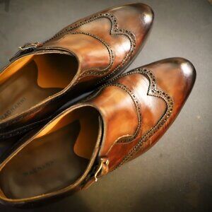 Magnanni 11-M Brown Burnished Monk Strap Mens Dress Shoes
